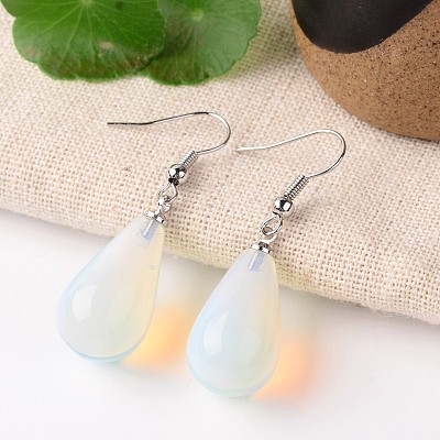 Opalite Teardrop Dangle Earrings EJEW-J086-09-1