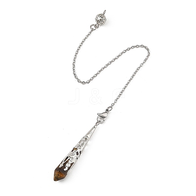 Natural Carnelian & Quartz Crystal & Amethyst & Tiger Eye & Lapis Lazuli Cone Point Dowsing Pendulums HJEW-JM04997-1