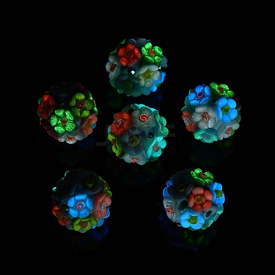 Luminous Polymer Clay Rhinestone Flower Beads RESI-C048-01C-1