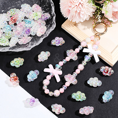 35Pcs UV Plating Rainbow Iridescent Acrylic Beads PACR-PA0001-23-1