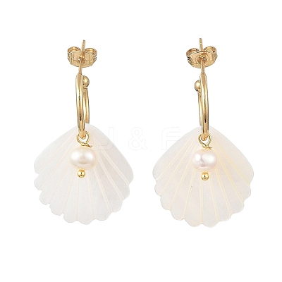 304 Stainless Steel & Natural Freshwater Shell Stud Dangle Earrings EJEW-JE07496-1