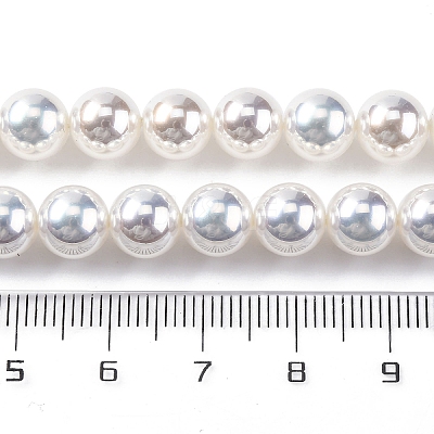 UV Plating Pearlized Glass Pearl Beads Strands GLAA-F128-01B-T1-1