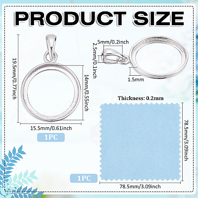 1Pc 925 Sterling Silver Pendant Cabochon Settings STER-BC0002-78A-1