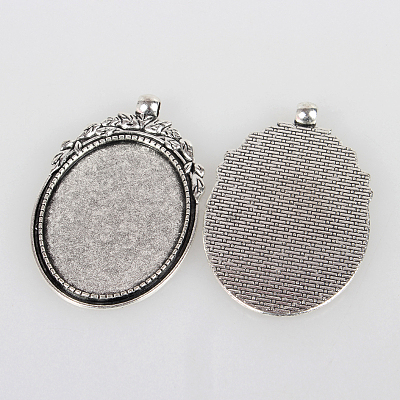 Tibetan Style Alloy Pendant Cabochon Bezel Settings TIBEP-N003-40AS-1