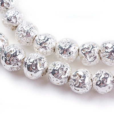 Electroplated Natural Lava Rock Bead Strands G-E429-01-4mm-S-1