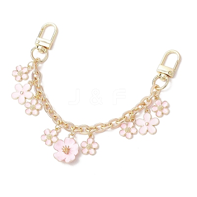 Alloy Pink Enamel Flower Pendant Cable Chain Purse Decorative Chains AJEW-BA00148-01-1