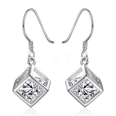 Elegant Fashion Cube Brass Cubic Zirconia Dangle Earrings EJEW-BB07973-S-1