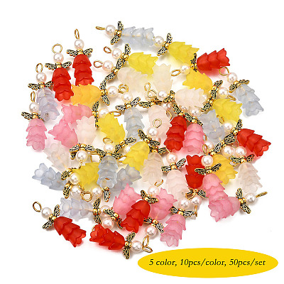 50Pcs 5 Colors ABS Plastic Imitation Pearl Pendants PALLOY-JF03909-1