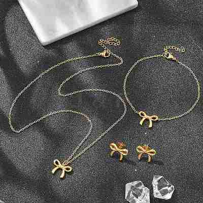Bowknot PVD Vacuum Plating 304 Stainless Steel
Stud Earrings & Necklaces & Bracelets Sets SJEW-Q001-02G-1