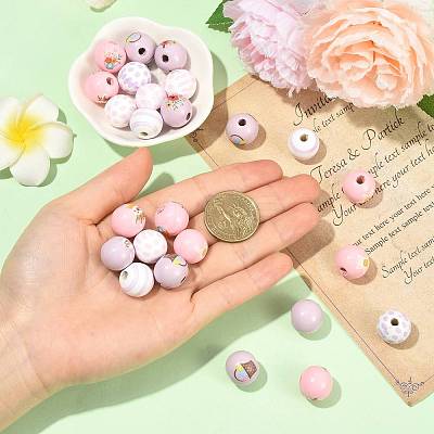 40Pcs 10 Colors Easter Theme Printed Wood Beads WOOD-FS0002-55B-1
