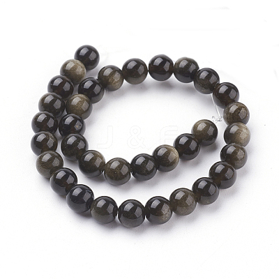 Natural Golden Sheen Obsidian Beads Strands G-C076-6mm-5-1