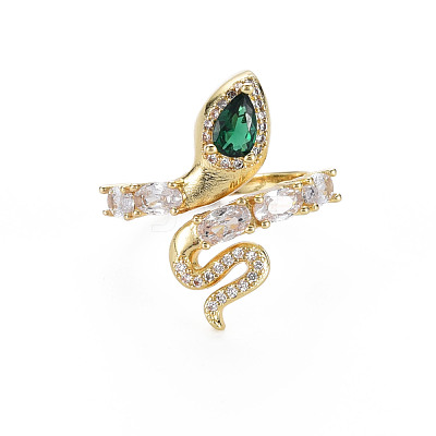 Green Cubic Zirconia Snake Wrap Cuff Ring RJEW-N035-074-NF-1