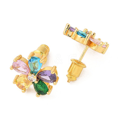 Rack Plating Brass Micro Pave Cubic Zirconia Stud Earrings EJEW-I304-07G-03-1
