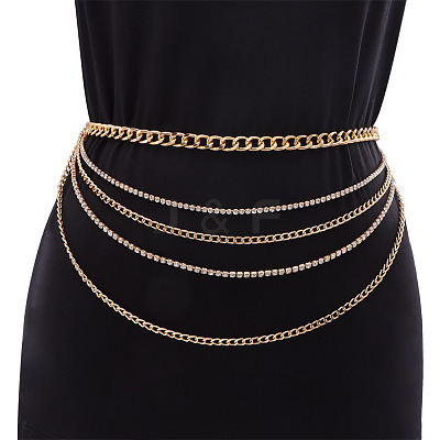 Alloy Crystal Rhinestone Curb Chain Multilayer Waist Belly Chains for Women FS-WGC55BA-01-1