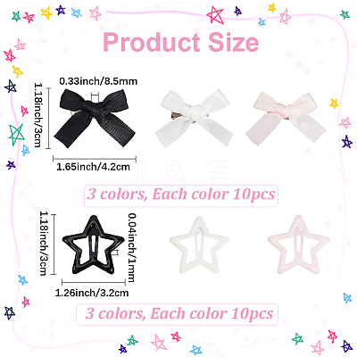 30Pcs 3 Colors Star Iron Enamel Snap Hair Clips OHAR-SP0001-03-1