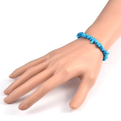 Chips Synthetic Turquoise Beaded Stretch Bracelets BJEW-JB01826-06-1