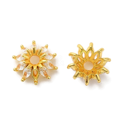 Brass Micro Pave Clear Cubic Zirconia Bead Caps KK-C072-01A-G-1