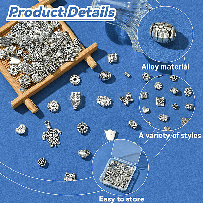 100Pcs 25 Styles Tibetan Style Alloy Beads TIBEB-YW0001-29-1