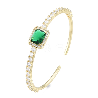 Cubic Zirconia Rectangle Open Cuff Bangle BJEW-G651-05G-02-1