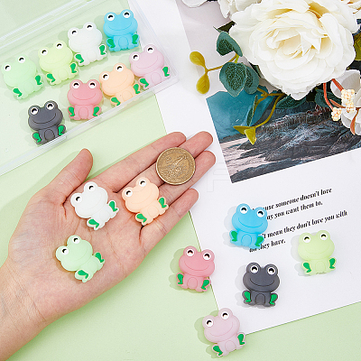 16Pcs 8 Colors Frog Luminous Food Grade Eco-Friendly Silicone Focal Beads SIL-DC0001-21-1