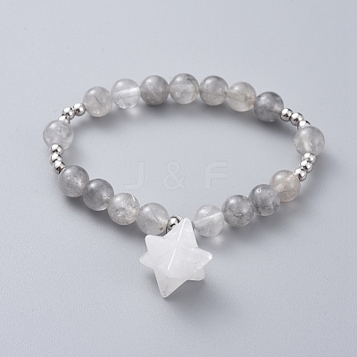 Natural Quartz Crystal Stretch Charm Bracelets BJEW-JB04692-01-1