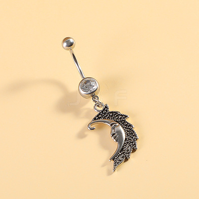 316L Surgical Stainless Steel Pave Cubic Zirconia Enamel Dangle Curved Barbell Belly Rings FS-WGB5546-11-1