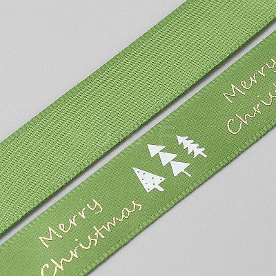 5 Yards Christmas Tree & Word Merry Christmas Printed Polyester Satin Ribbon SRIB-WH0072-05C-1