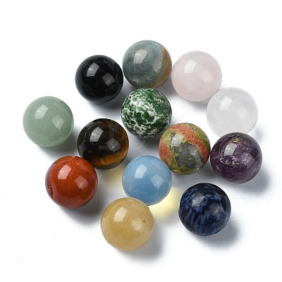 Natural & Synthetic Mixed Gemstone Round Ball Beads G-P519-02-1