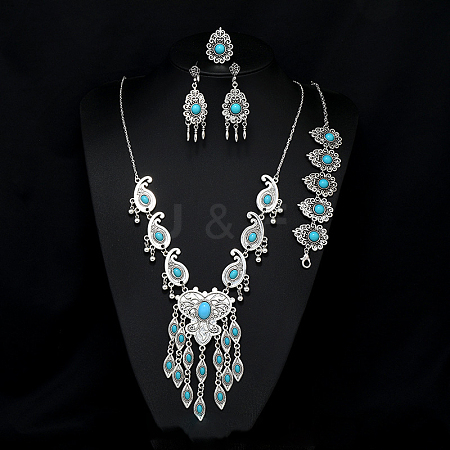 Teardrop Alloy with Resin Pendant Necklace & Stud Dangle Earring & Link Bracelet & Ring FS-WGB1F06-02-1