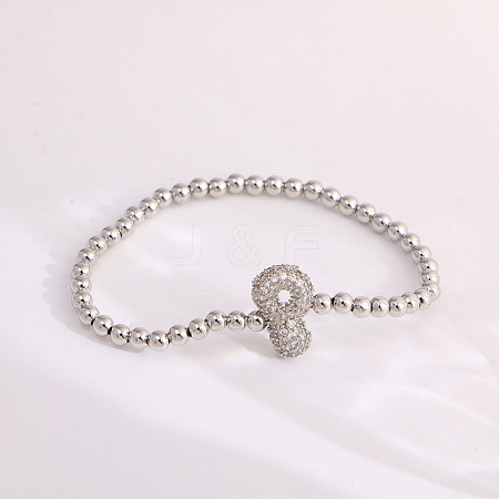 Brass Micro Pave Clear Cubic Zirconia Beaded Stretch Bracelets for Women FS-WG5260F-15-1