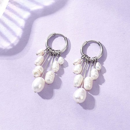 Rice Natural Pearl Hoop Earrings EJEW-JE06933-02-1