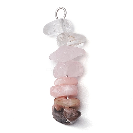 Gradient Color Natural Quartz Crystal & Natural Rose Quartz & Natural Rhodonite & Natural Pink Opal Chip Beaded Pendants PALLOY-JF02790-04-1