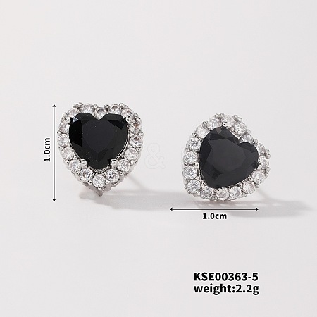 Chic Heart-shaped Stud Earrings with Delicate Diamonds UG6392-5-1