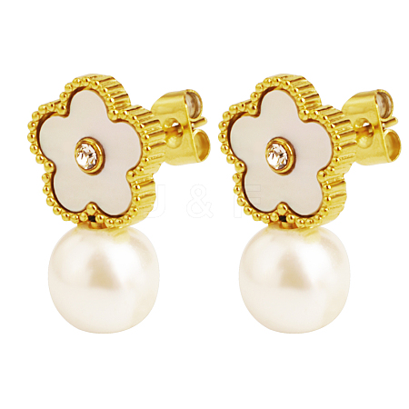 Stylish Stainless Steel Flower Pearl Pendant Stud Earrings for Women BL3923-2-1