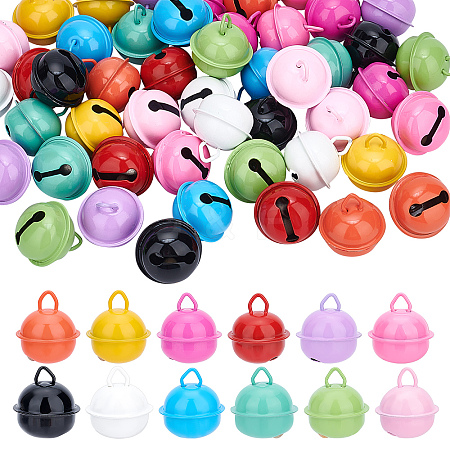 48Pcs 12 Colors Baking Paint Iron Bell Pendants IFIN-NB0001-43-1