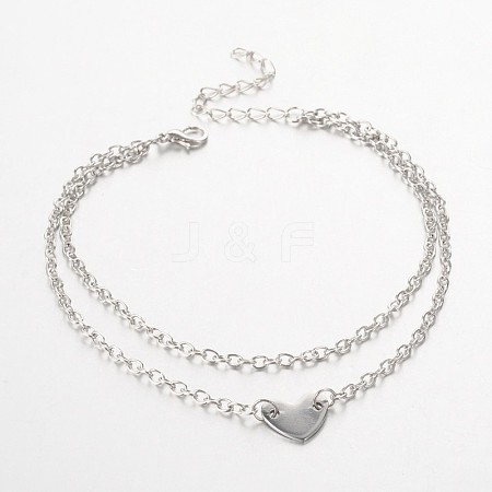 Heart Stainless Steel Multi-strand Anklets AJEW-AN00088-1
