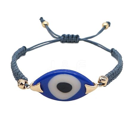 Horse Eye with Evil Eye Acrylic Braided Bead Bracelet BJEW-BB7272425-N-1