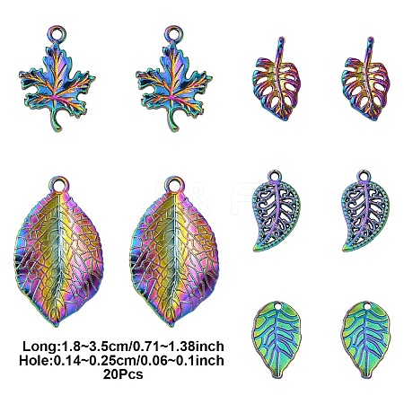 20Pcs 5 Styles Rainbow Color Alloy Pendants PALLOY-YW0007-03-1