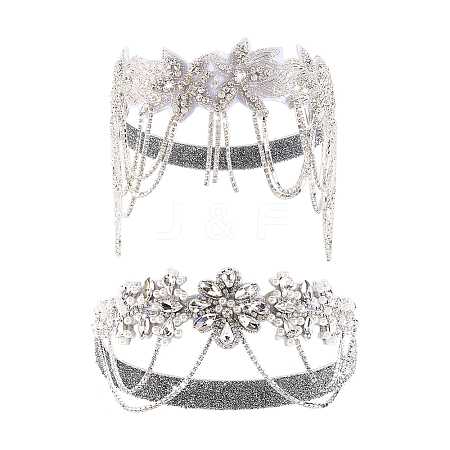 2Pcs 2 Styles Flower Forehead Crystal Rhinestone Headbands OHAR-ME0001-17-1