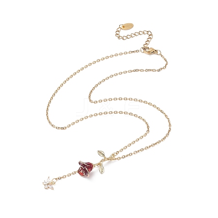 Alloy Enamel Rose with Butterfly Lariat Necklaces with 304 Stainless Steel Chains NJEW-JN04321-1