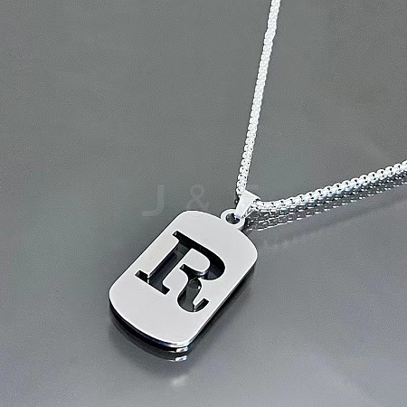 Rectangle with Laser Cut Letter 201 Stainless Steel Initial Pendant Necklaces WGA5E8C-18-1