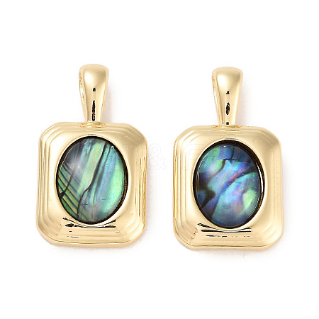 Brass Pave Natural Paua Shell Pendants KK-C051-53G-1