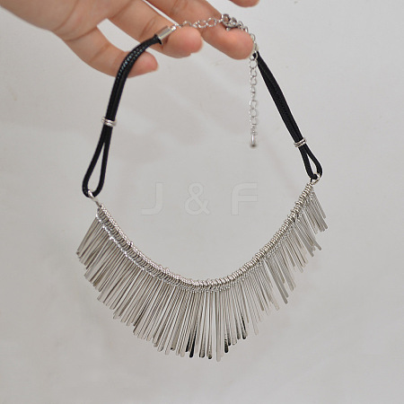 Alloy Long Tassel Bib Black Waxed Cord Necklaces FS-WGA960C-01-1