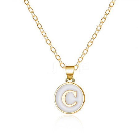 Alloy White Enamel Flat Round with Letter Pendant Necklaces FS-WG63565-03-1