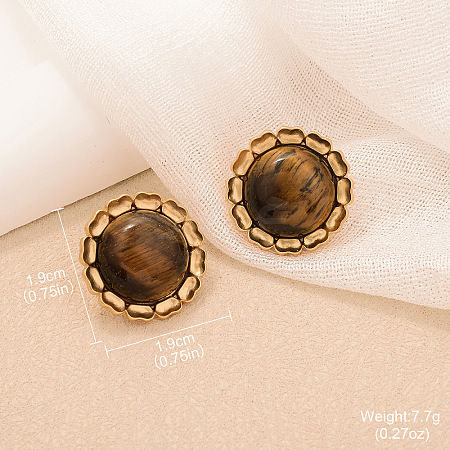 Alloy Natural Tiger Eye Stud Earrings FS-WGA185A-10-1