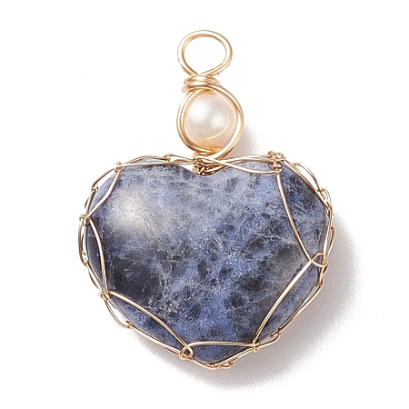 Natural Sodalite & Freshwater Pearl Pendants PALLOY-JF01661-03-1