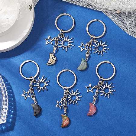 Moon Natural & Synthetic Mixed Stone Pendant Keychain KEYC-JKC01141-1