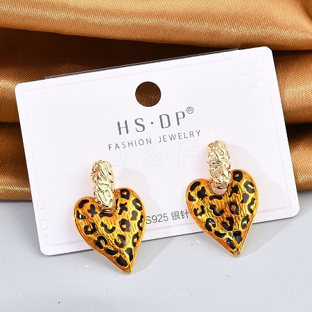 Brass Enamel Stud Earrings EJEW-P301-09G-1