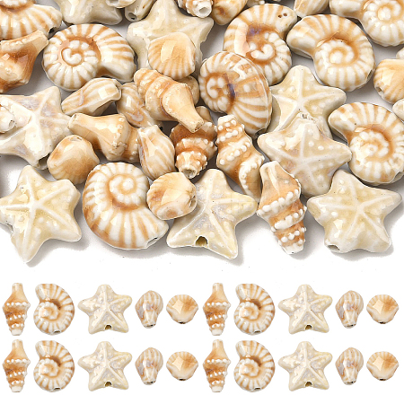 25Pcs 5 Styles Handmade Porcelain Ceramic Beads PORC-YW0001-85-1