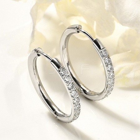 304 Stainless Steel Micro Pave Clear Cubic Zirconia Huggie Hoop Earrings EJEW-C096-01H-P01-1